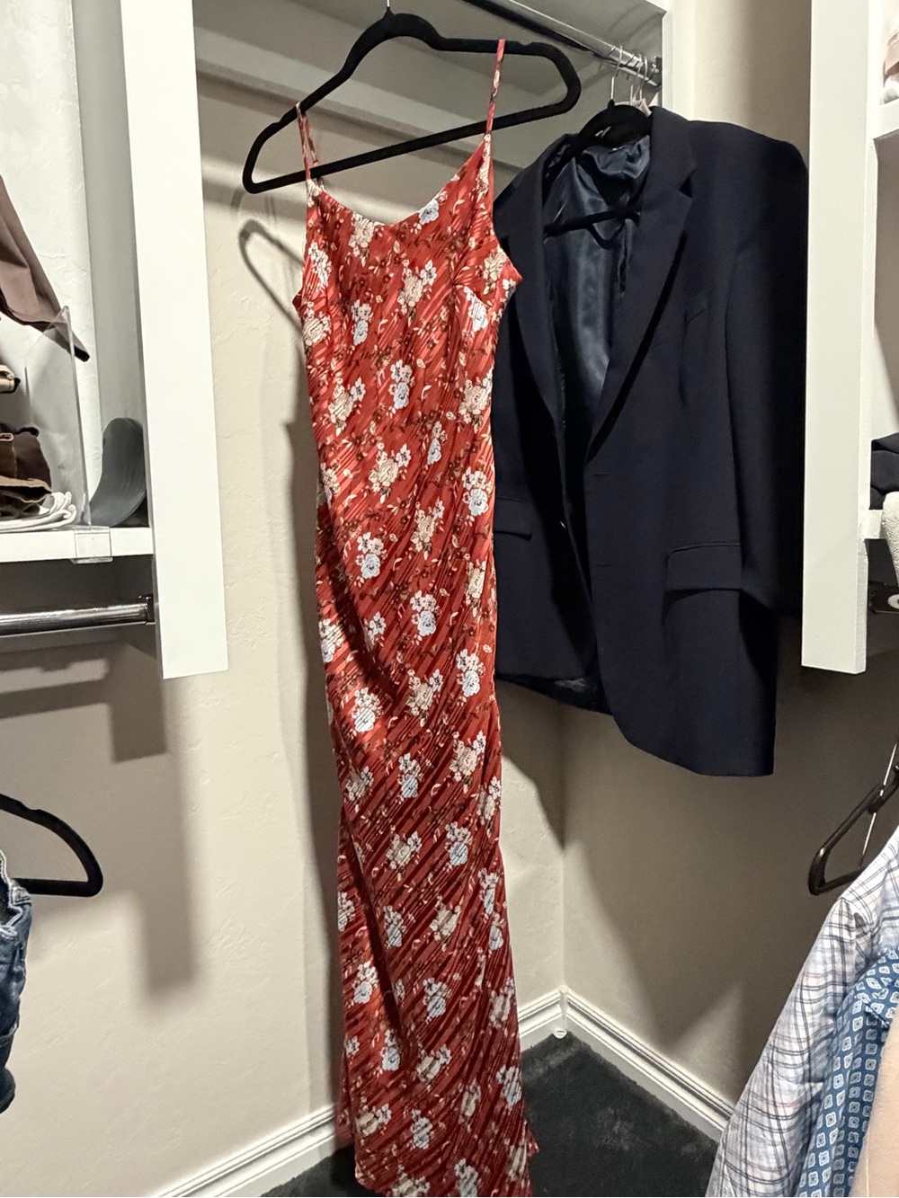 SO Rust Floral Slip Maxi Dress with White Flower Print